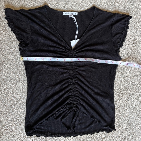 Antistar ruffle short sleeve ruched crop top black Small - Picture 5 of 15